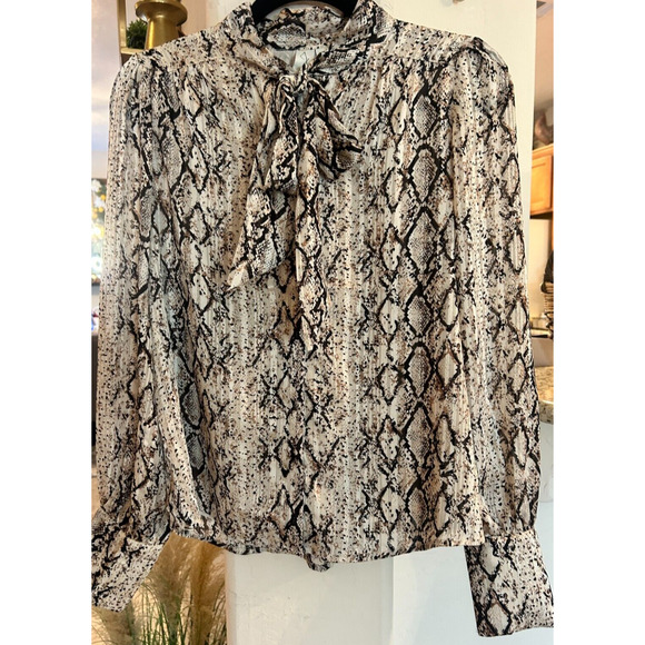 Joie Snake Print Tie Neck Balloon Sleeve Button Up Blouse Size XS 0-2 - Picture 2 of 6